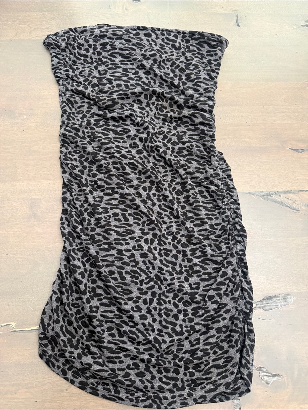 Guess Strapless Leopard Print Mini Dress in Grey and Black